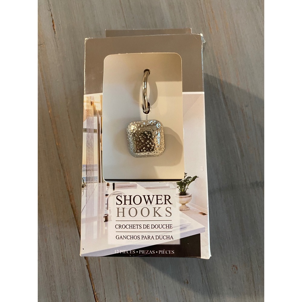 Villa Decor Hammered Silver Square Shower Curtain Hooks Set of 12 SH010BN